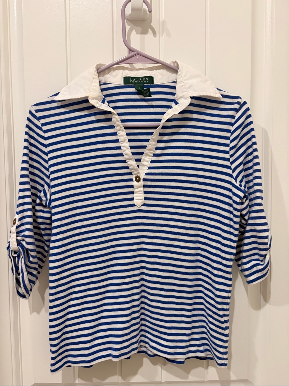 Ralph Lauren White & Blue Striped Polo Shirt - Kids